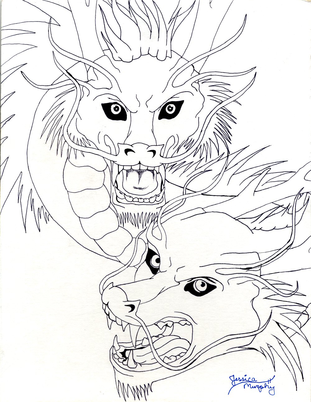 Oriental dragons lineart
