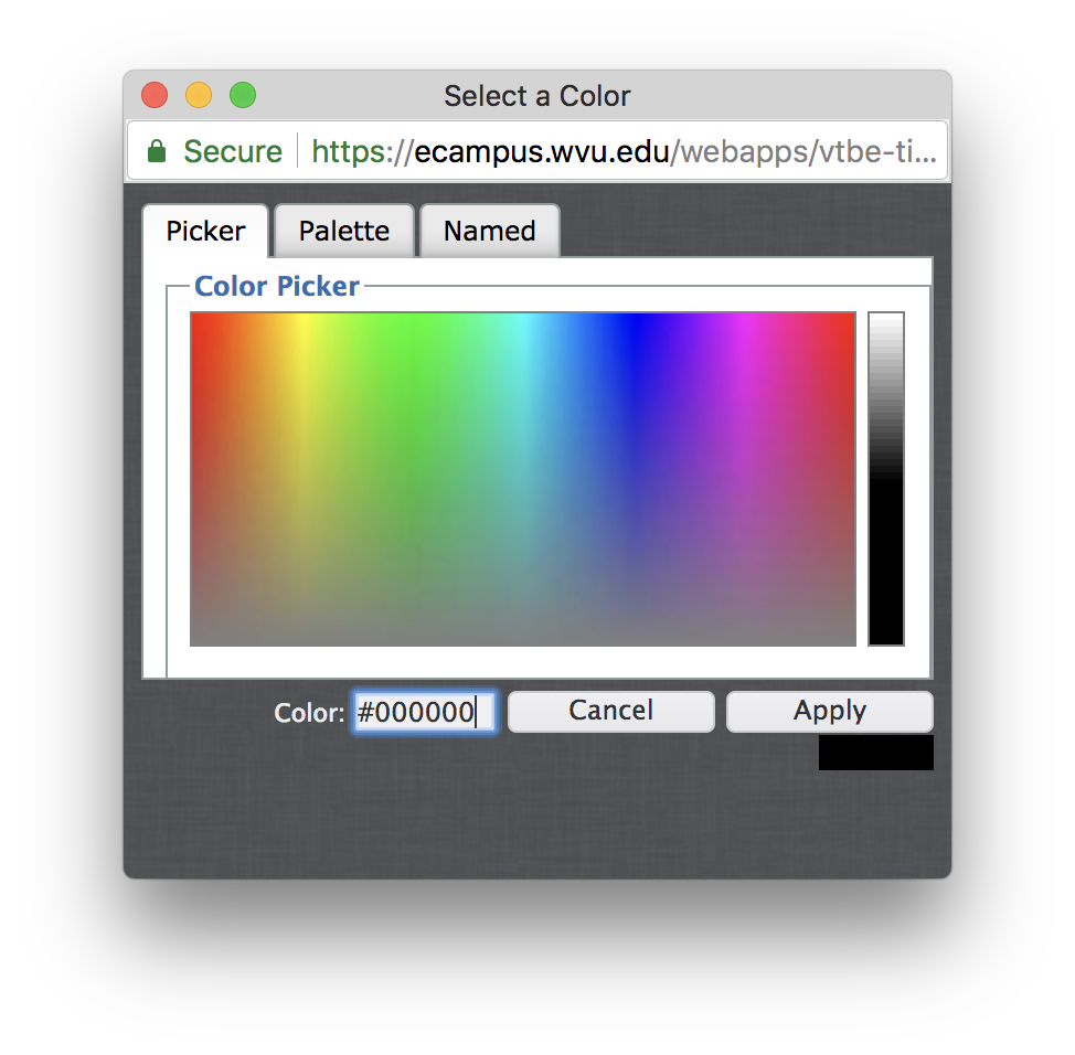 Select a color pop-up window