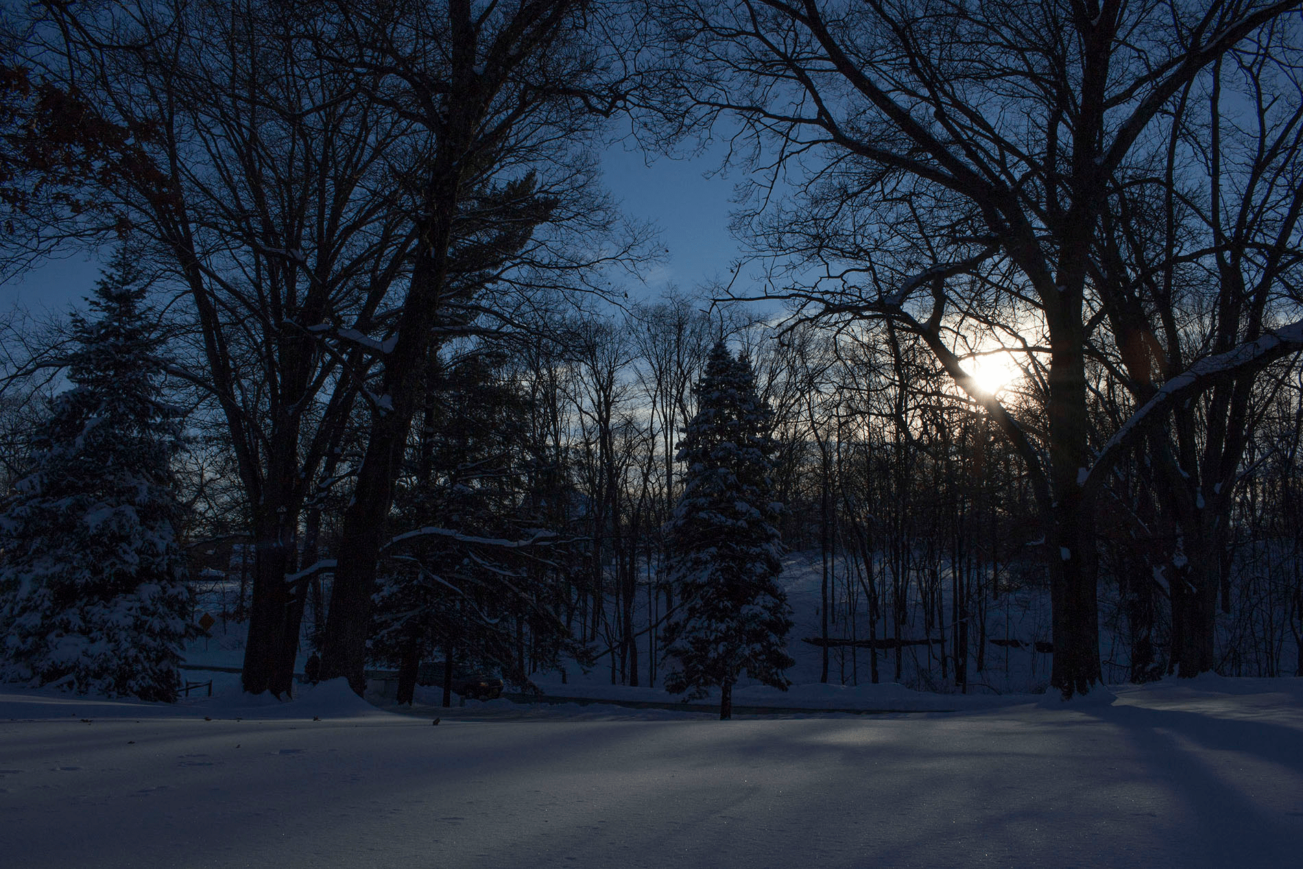 An image of a snowy sunset.